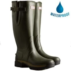 Hunter Mens Balmoral Adjustable Neoprene Wellington Boots - Dark Olive