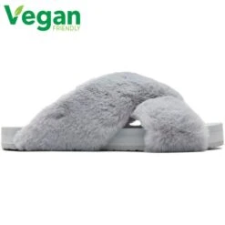 Toms Womens Susie Cross Over Vegan Slippers - Mid Grey Faux Fur