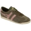 Gola Womens Bullet Flame Classics Suede Trainers - Khaki Pink -Shoe Sales Shop Gola BulletFlame KhakiPink 2 5