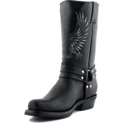 Grinders Unisex Bald Eagle Hi Harness Western Cowboy Boot - Black -Shoe Sales Shop Grinders BaldEagle Black 3 10