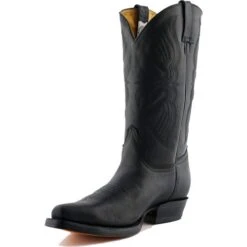Grinders Unisex Louisiana Leather Western Cowboy Boots - Black -Shoe Sales Shop Grinders Louisana Black 3 35