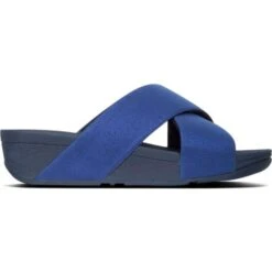 Fitflop Womens Lulu Shimmerlux Cross Slide Sandals - Midnight Blue -Shoe Sales Shop LuluShimmerluxSlide Navy 3694284