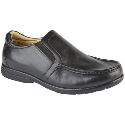 Roamers Mens Extra Wide Leather Slip On Shoes - Black 3 Roamers Mens Extra Wide Leather Slip On Shoes - Black