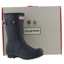 Hunter Womens Original Short Wellies Rain Boots - Navy -Shoe Sales Shop Navy WFS1000RMA BOX Extra552596