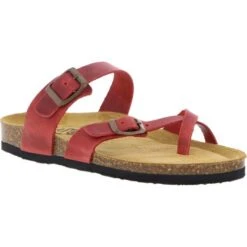Plakton Womens Savannah Strappy Toe Post Sandals - Rojo Red
