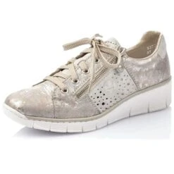 Rieker Womens 53715 Wedge Shoes - Moon Dollaro Rose Metallic Cement