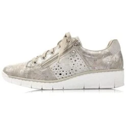Rieker Womens 53715 Wedge Shoes - Moon Dollaro Rose Metallic Cement -Shoe Sales Shop Rieker 53715 90 Silver 5 6