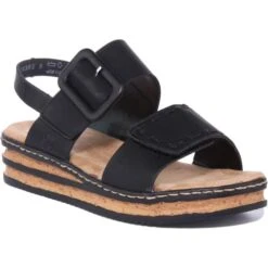 Rieker Womens 62950 Wedge Slingback Sandals - Black