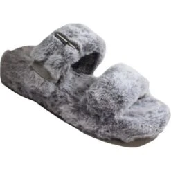 Skechers Womens Cozy Wedge Vegan Faux Fur Slide Slippers - Grey -Shoe Sales Shop Skechers CozyWedge Gray 4 5