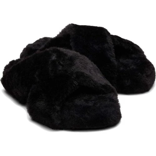 Toms Womens Susie Vegan Cross Over Slippers - Black Faux Fur 4 Toms Womens Susie Vegan Cross Over Slippers - Black Faux Fur - Image 2