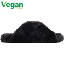 Toms Womens Susie Vegan Cross Over Slippers - Black Faux Fur