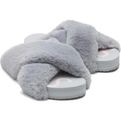 Toms Womens Susie Cross Over Vegan Slippers - Mid Grey Faux Fur -Shoe Sales Shop Toms SusieSlipper MidGrey 3 11