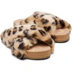Toms Womens Susie Cross Over Vegan Slippers - Natural Leopard -Shoe Sales Shop Toms SusieSlipper NaturalLeo 4 11