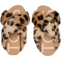 Toms Womens Susie Cross Over Vegan Slippers - Natural Leopard -Shoe Sales Shop Toms SusieSlipper NaturalLeo 6 11