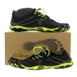 Vibram Five Fingers Mens V-Run Vegan Barefoot Shoes - Black Yellow -Shoe Sales Shop Vibram V Run BlkYell PAIR Extra 22