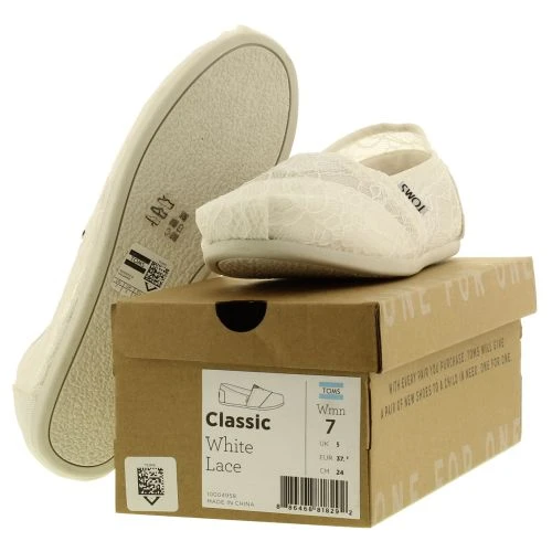 Toms Womens Classic Lace Slip On Espadrille Shoes - White Lace 7 Toms Womens Classic Lace Slip On Espadrille Shoes - White Lace - Image 5