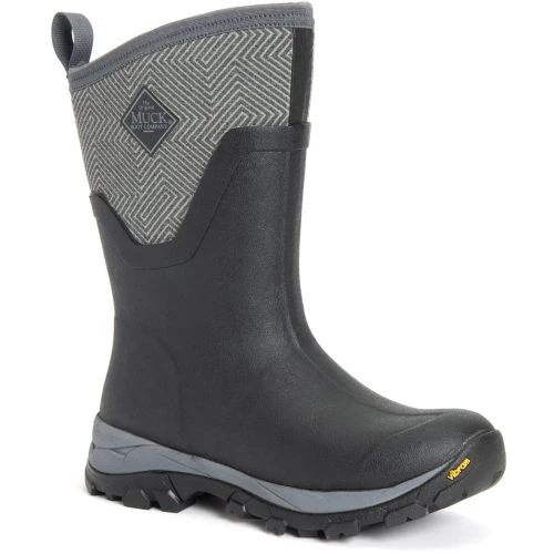 Muck Boots Womens Arctic Ice Mid Short Wellies - Black Grey Geometric 4 Muck Boots Womens Arctic Ice Mid Short Wellies - Black Grey Geometric - Image 2