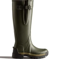 Hunter Womens Balmoral Side Adjustable Neoprene Wellies - Dark Olive -Shoe Sales Shop djTechSoleTall DarkOlive 1728321