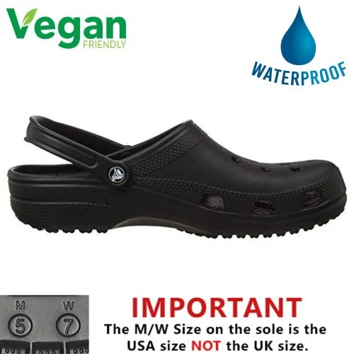 Crocs Mens Womens Classic Clog Vegan Work Shoes Sandals - Black 3 Crocs Mens Womens Classic Clog Vegan Work Shoes Sandals - Black